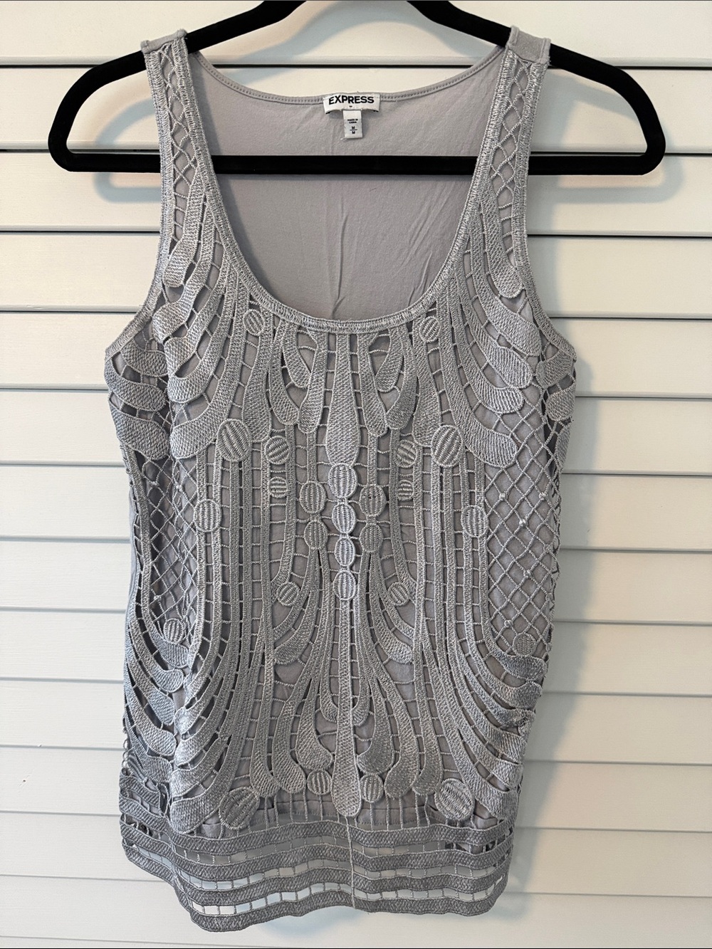 Express Light Gray Crochet Overlay Tank